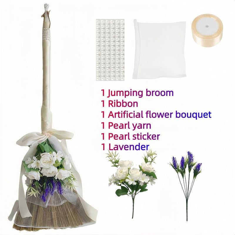 SIMER Wedding Broom for Jumping Ceremony, Jumpping The Broom for African American Wedding, Artificial Flower Bouquets with Lavender - Image 3